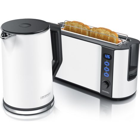 Arendo Frühstücks-Set, 2-Scheiben Langschlitz-Toaster/Wasserkocher 1,5L, Weiß (1/5)