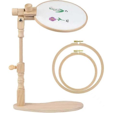 Support pour cercles à broder en bois de hêtre, avec 2 cercles à broder de 15 et 20 cm, rotatif, installation sans outil (1/5)