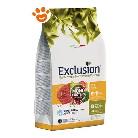 Exclusion Dog Mediterraneo Monoproteico Noble Grain Adult Small Breed Manzo  - Exclusion Dog Mediterraneo Monoproteico Noble Grain Adult Small Breed Manzo - Sacco Da 2 Kg