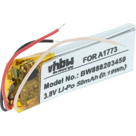 vhbw Batterie remplacement pour Beats A1773, YU10448-16022 pour casque audio, écouteurs sans fil (50mAh, 3,8V, Li-polymère)