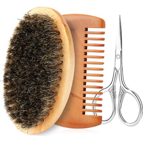Kit de soin pour homme : brosse à barbe pro, peigne à moustache, ciseaux acier inoxydable 3 (1/5)