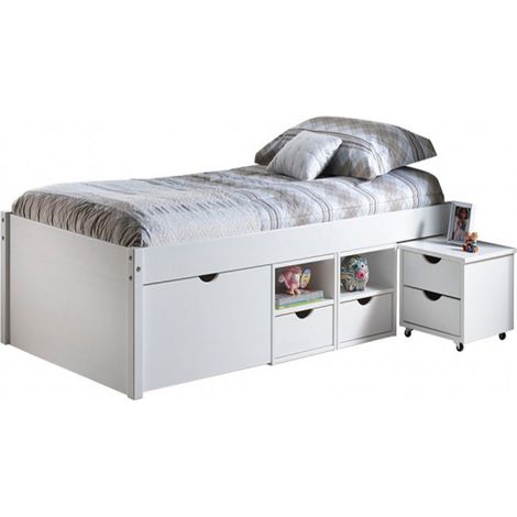 Lit multi rangements en pin couchage 90 X 200 cm - Dim : L 96 x P 209 x H 47.5 cm -PEGANE-