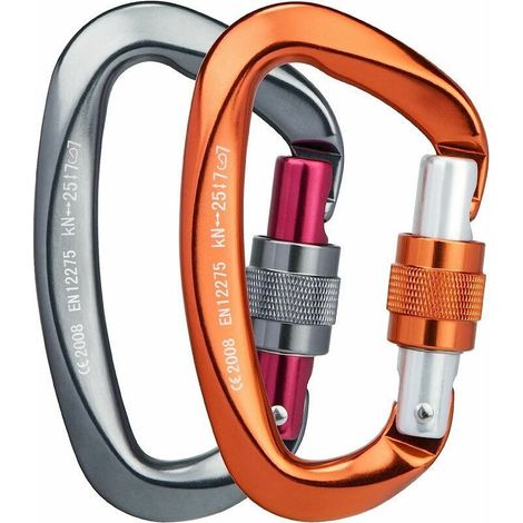 Stück Kletterkarabiner [25 kN] CE-zertifizierte Aluminiumkarabiner mit Schraubverschluss, D-Form, ideal für Bergsteigen, Wandern, Rettungseinsätze, Camping und Angeln (1/5)