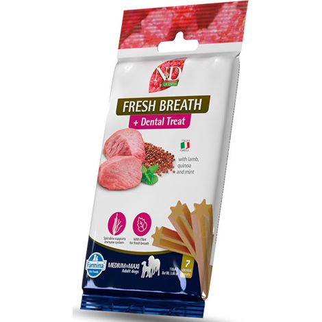 Farmina Dog Snack Dental Treat N&D Quinoa Fresh Breath Agnello Medium/Maxi - Confezione 100 Gr - Snack