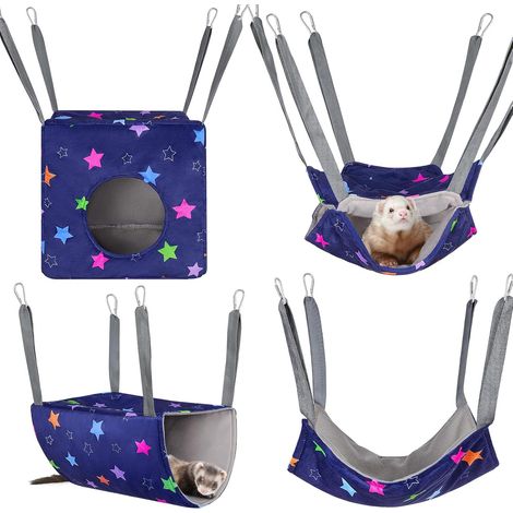 Lot de 4 hamac, tunnel, cachette cube, tapis repos, polyester, furet rat cochon d'Inde