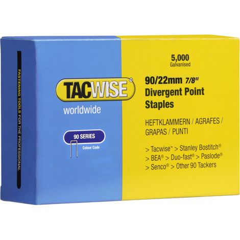 Tacwise 0313 Punti a Corona Stretta Galvanizzati Tipo 90/22 mm, Punta Divergente, Confezione da 5000 (1/2)