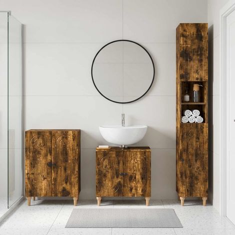 vidaXL 3 Piece Bathroom Cabinet Set ALKMAAR Smoked Oak Engineered Wood (1/5)