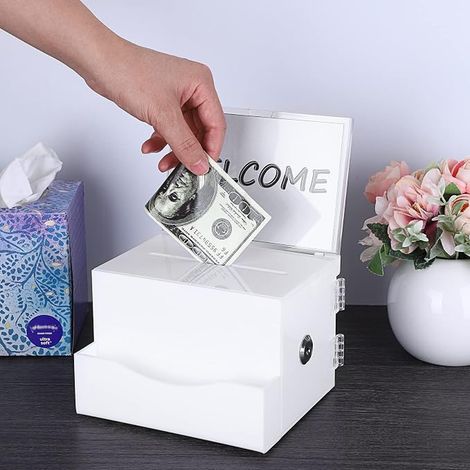 Acrylic wall donation box 16x14x11cm white (1/3)