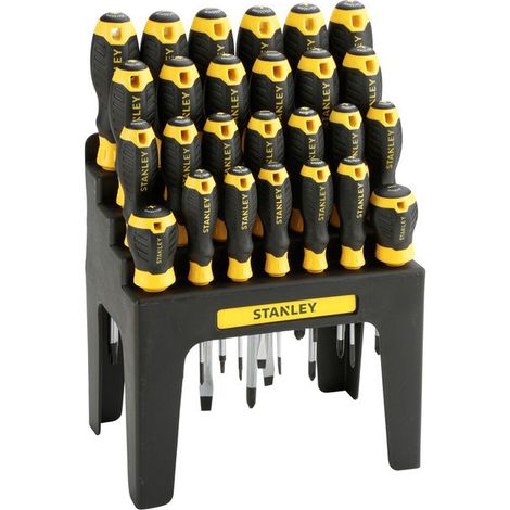 Stanley – Jeu de 26 tournevis cruciformes avec présentoir – Longueurs variées pour applications professionnelles – Lames en acier traité pour durabilité