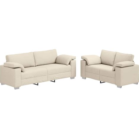 Sofa with Cushion 2 pcs Beige 219 x 77 x 82 cm Linen vidaXL (1/5)