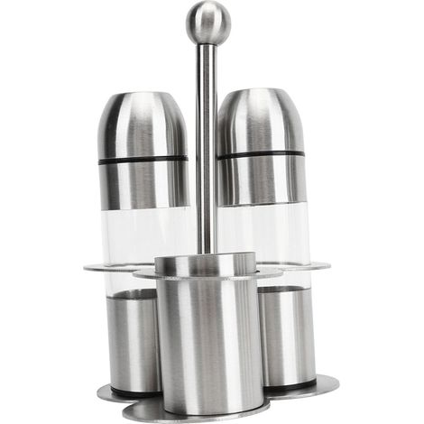 Mehrzweck-Gewürzflaschen-Set aus Edelstahl, lebensmittelecht, wiederbefüllbar, rostfrei, bestehend aus 2 Gewürzflaschen und 1 Gewürzbecher. (1/5)
