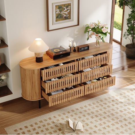 Madia 160 x 40 x 70 cm con 6 cassetti, MDF e metallo, effetto legno naturale DESVIAE (1/5)