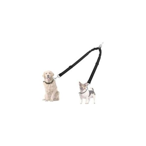 Correa doble para perros, enganche reflectante giratorio de 360°, longitud ajustable, color negro - Crezuo