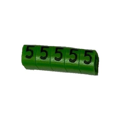 Repère câble RS PRO, Ø câble 3  4.2mm, texte : 5, Noir sur Vert ( Prix pour Sachet de 250 )