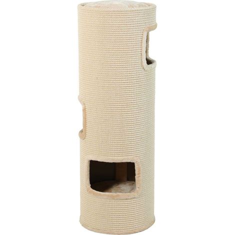 Zolux – Arbre à chat beige 115 cm avec 3 cachettes en fourrure – Bois recouvert de tissu sisal – Diamètre 40 cm – Pour chats de tous âges (1/3)