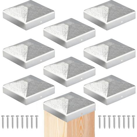 8 Pièces Chapeau Poteau Bois 9x9cm Chapeau Poteau Bois en Forme de Pyramide (1/5)