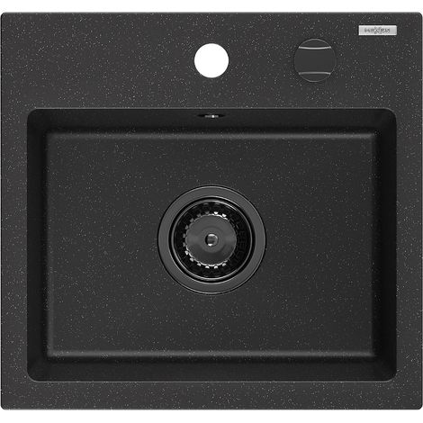 Mexen Milo évier en granit à 1 cuve 435 x 410 mm, Noir/ Argent métallique, siphon Noir - 6505441000-73-B (1/5)