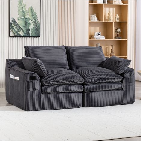 Divano modulare a 2 posti in tessuto effetto corda grigio scuro 191 x 94 x 85 cm REDOM (1/5)