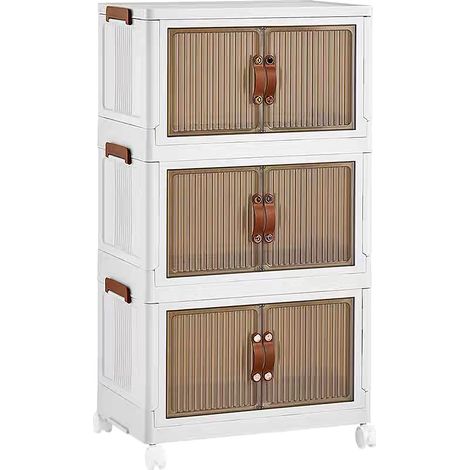 Boites Organisateur de Rangement, 3 Caisses de Rangement avec 2 Boîte à Couvercles et 4 roulettes Empilable pour Vetements Jouets, Rangement Cuisine 60x36x102cm (1/5)