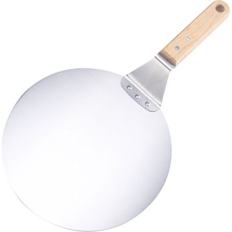 Spatule ronde  de 25 cm en acier inoxydable avec manche en bois, pour four/grill