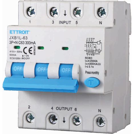 ETTROIT JX266368 Differenzialer magnetischer Thermoschalter 3P+N 63A 300mA 380V-6KA KLASSE A