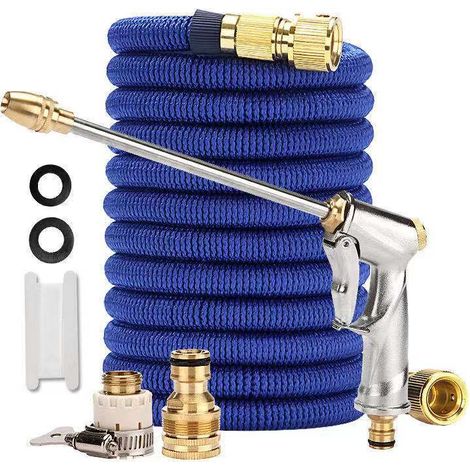Tuyau Jardin Extensible 15m (50ft) avec Pistolet Haute Pression Métallique, Tuyau Rétractable pour Lavage Auto et Arrosage- TRSP (1/5)