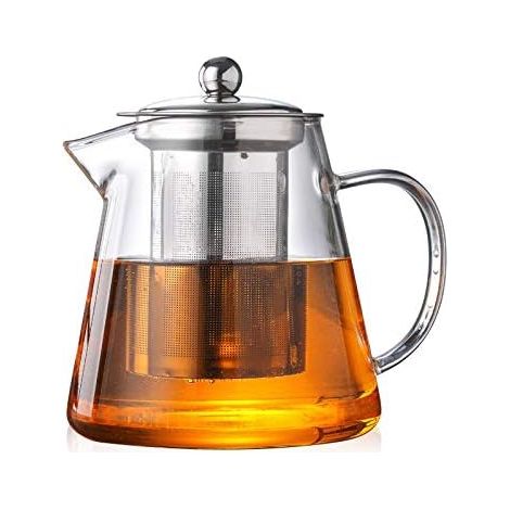 Théière en verre carrée tasse de bouteille résistant à la chaleur avec infuseur pour le thé et le café (450ml) (1/5)