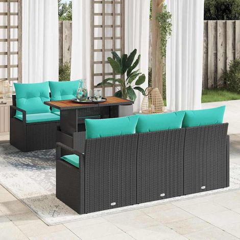 Salon de jardin 6 pièces avec canapé en rotin synthétique et rangements noir et bleu - PANGIVO (1/5)