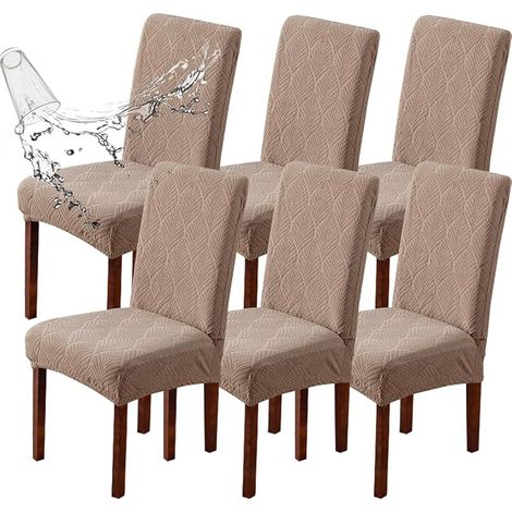 Lot de 2 housses de chaise modernes - Imperméables et extensibles - Lavables - Pour fête, cuisine, hôtel, banquet, mariage - Taupe A (1/5)