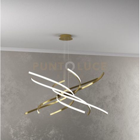 Sospensione Moderna Tornado Alluminio Oro Brunito Led 69W D.80Cm Luce Naturale