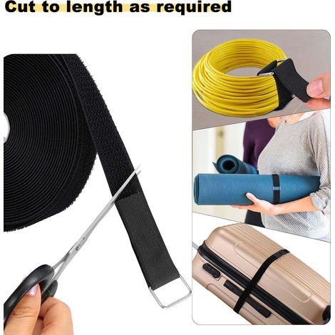 Sangles auto-agrippantes de x avec boucles métalliques attaches de câble réutilisables à couper à longueur réglables noires 2,5 cm 5 m 25 (1/4)