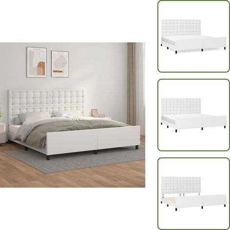 Cadre de lit sans matelas blanc 200x200 cm similicuir - Lit Plateforme - Tête De Lit Ajustable - Cadre Lit Similicuir - Literie - Meubles Chambre À Coucher (1/5)