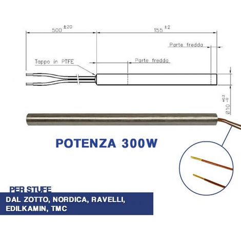 CANDELETTA ACCENSIONE STUFA PELLET RESISTENZA D 10 X 154 300W NORDICA (04043) (1/4)