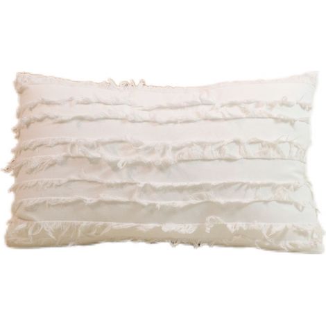 Set of 2 Cushion Covers 3050cm Linen Boho Decorative Pillowcase Tassels Design Square Pillow Cover for Sofa Bedroom Couch Home Decoration Chair (White) (1/5)