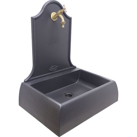 Fonderia Bongiovanni – Fontaine murale en fonte gris Lione – Robinet en laiton – Finition bruni 303B – Dimensions 45x30cm pour mur de balcon