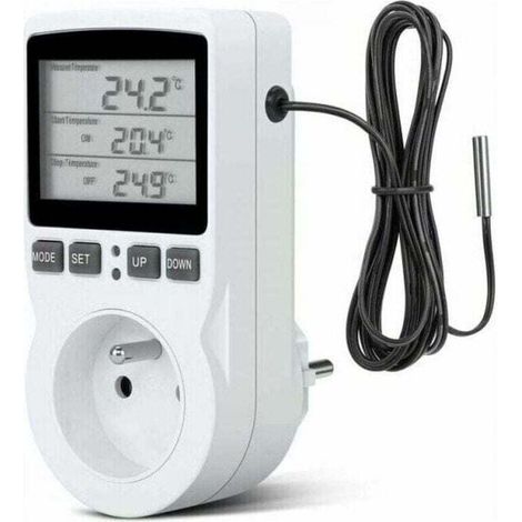 Prise programmable -Prise Thermostat, Prise Minuteur Digital, Prise Programmable Digitale avec Sonde, Minuterie Numérique Programmable, Prise Thermostat chauffage pour Serre, Aquarium