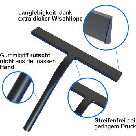 Silikon-Duschabzieher mit Edelstahlkern für Dusche, Badezimmer, Spiegel, Fensterreinigung, Fliesen (schwarz, klein) (1/4)