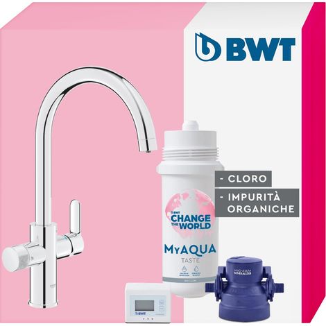 BWT AQA drink Pure 2.0 MyAQUA Taste Miscelatore da cucina cromato con bocca a C estraibile, Spruzzo di risciacquo regolabile  Acqua potabile perfettamente filtrata  Taste (1/5)