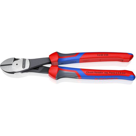KNIPEX 74 02 250 Tronchese laterale per meccanica tipo "forte" con manici multicomponente atramentata nera 250 mm