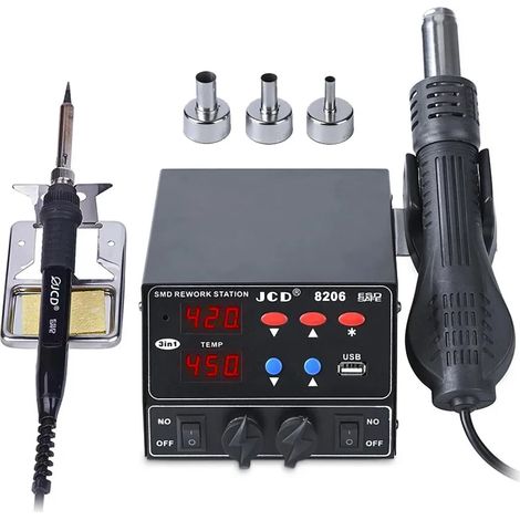 Station de soudage SMD 800 W 3 en 1 (norme européenne 220 V) : pistolet à air chaud, fer à souder, station de soudage pour retouche BGA (1/5)