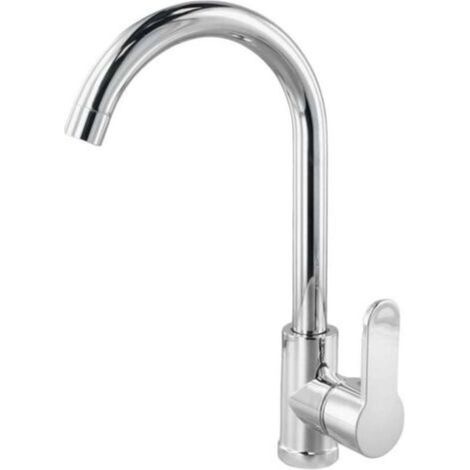 Mitigeur d'évier, robinet de cuisine en acier inoxydable à un seul arc, robinet de cuisine à grand arc, mitigeur de lavabo double usage eau chaude et froide, finition placage (1/4)