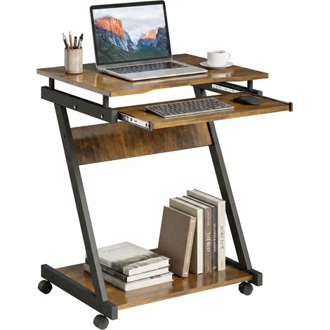 HOMCOM Movable Computer Desk with 4 Moving Wheels Sliding Keyboard Tray Rustic Brown (1/5)