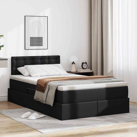 Bett mit Stauraum und LED Schwarz 120 x 190 cm Kunstleder