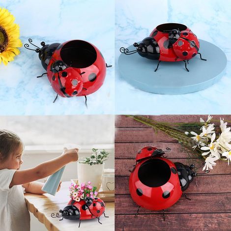 Lot métallique coccinelle fleur jardinière pot insecte design décoration intérieur extérieur (1/5)