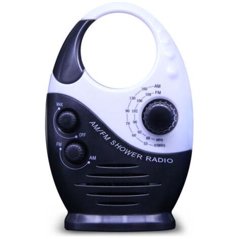 Radio de douche étanche, mini radio portable AM/FM avec volume réglable et poignée de transport, idéale pour la douche, le lit ou le garage, noire.
