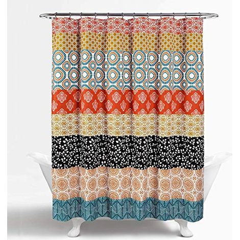 Lush Decor 16t000209 Bohème à Rayures Rideau de Douche, 180 x 180 cm, Turquoise/Orange (1/3)