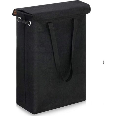 Schmaler Wäschekorb mit Deckel (schwarz) – 45 L – Großer, atmungsaktiver und faltbarer schmaler Wäschekorb – Großer Aufbewahrungskorb für Kleidung, Schlafzimmer (1/2)