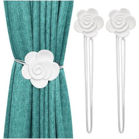 Lntyq Embrasse de Rideaux Magnétique en Forme de Camélia, Boucle de Rideau Aimantées Décoratives Rétro en Résine, Attache de Rideau pour Maison Salon Chambre Bureau - Blanc (1/5)