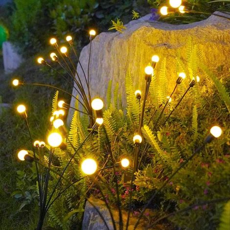 Luci solari da giardino - 2 pezzi - 6 LED - Illuminazione d'ambiente - Effetto lucciole - Alimentazione solare - Impermeabili - Faretti piantabili (1/5)
