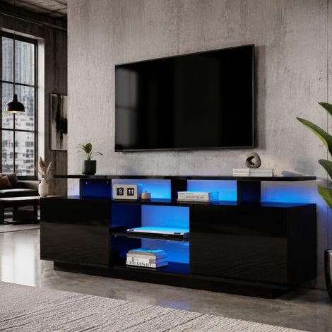 Mueble de TV FloraGrace 140 x 35 x 55 cm, negro, con almacenaje para salón (1/5)